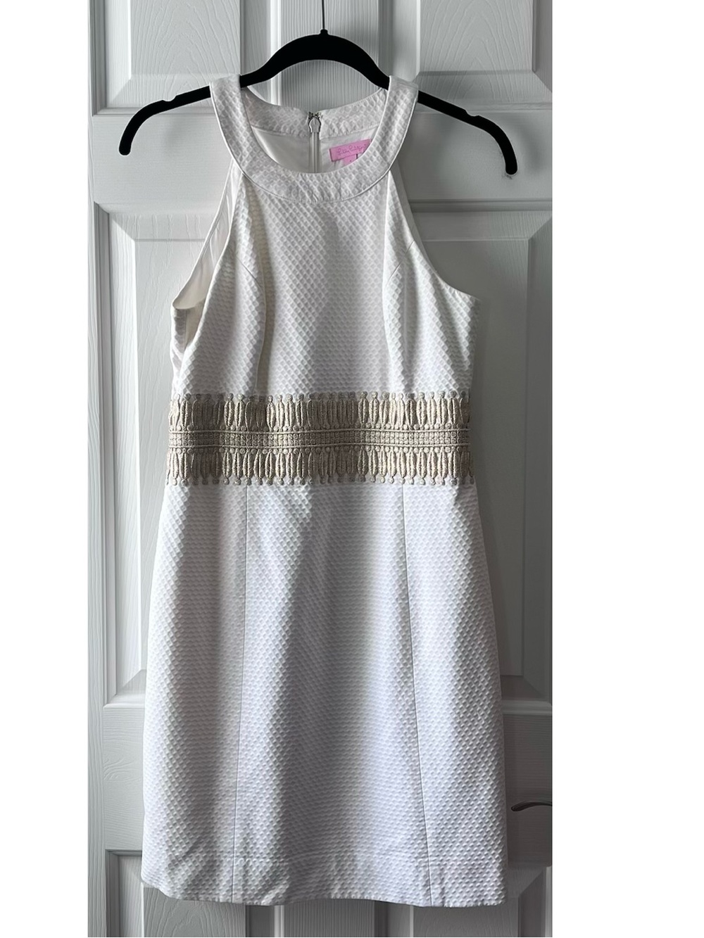 Lilly Pulitzer White Textured Halter Dress with Gold Waistband